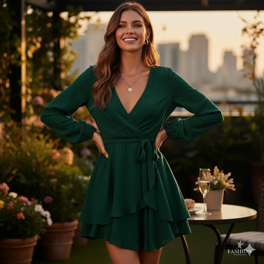 Dark Green Rib Knit Wrap Dress/ Maternity Blouse